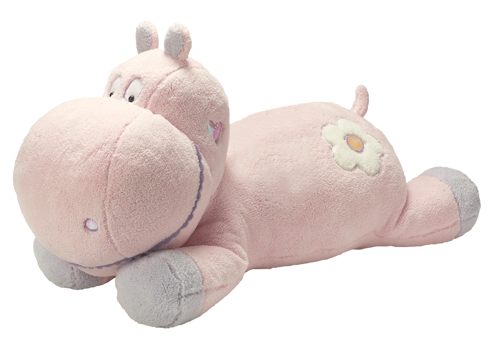 Chinese plush toy of pink lying hippo